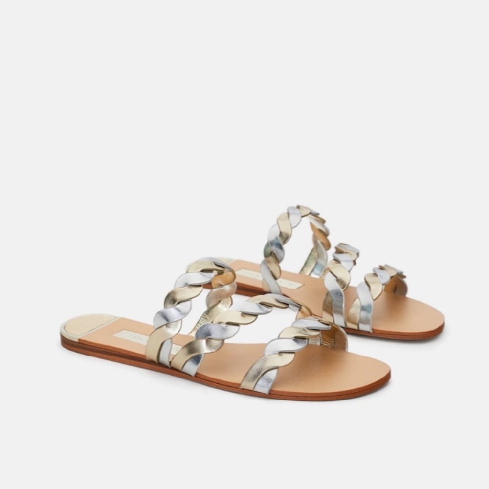 NWT • Zara • Shiny Braided Sandals